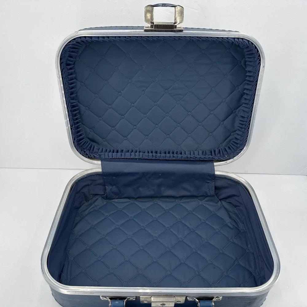 VTG 60s 70s Blue Elephant Rainbow Vinyl Kid's Hard Case Whimsical Suitcase